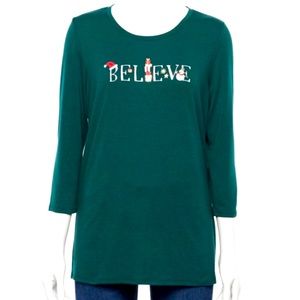 APT 9 BELIEVE Green Holiday Top XL NWT
